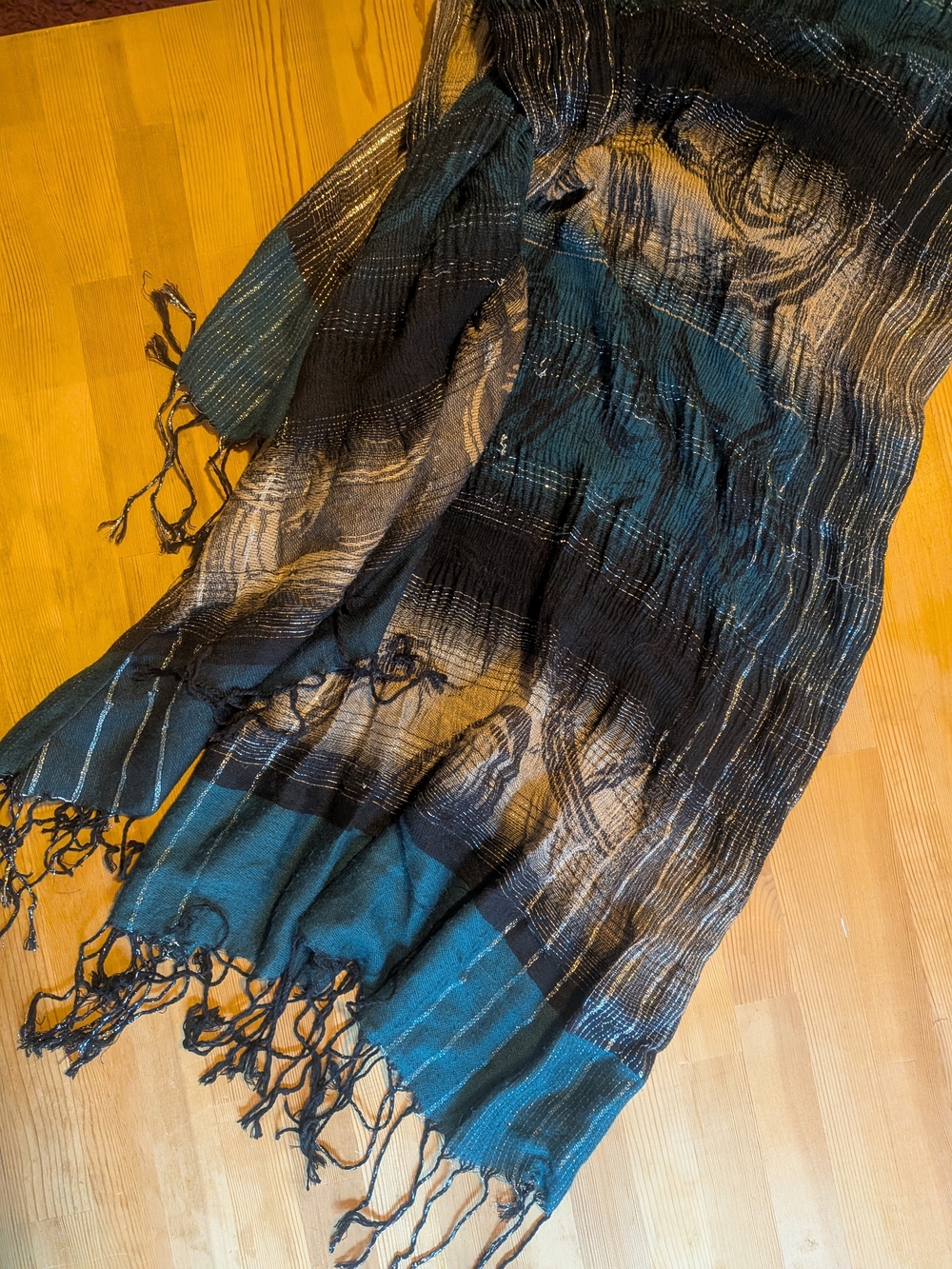 Teal and Black Decorative Wrap Scarf - Unbranded